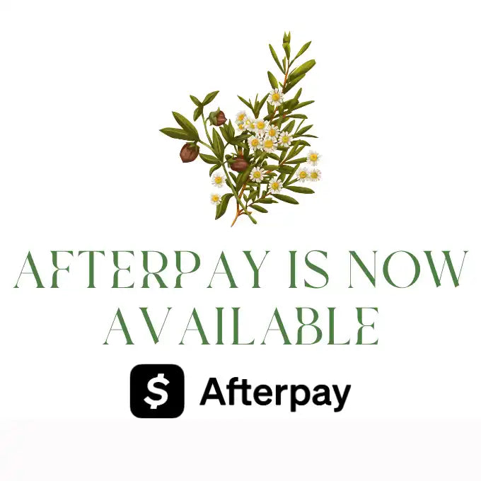 An advertisement for Afterpay, a payment service, featuring a botanical illustration.