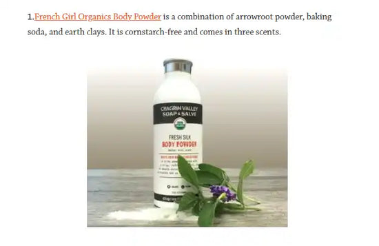 Bottle of fresh silk body powder.