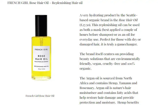 Bottle of rose hair oil.