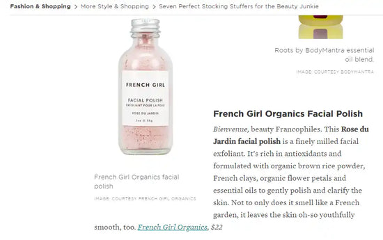 French Girl facial polish in a clear bottle.