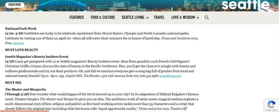Seattle Magazine article snippets.