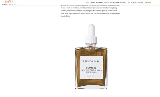 Square bottle of bronzing oil with dropper.